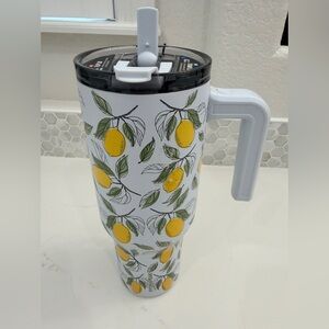 Hydrapeak Artisan Lemon Print Insulated 40 oz Tumbler with Handle and Straw NWT